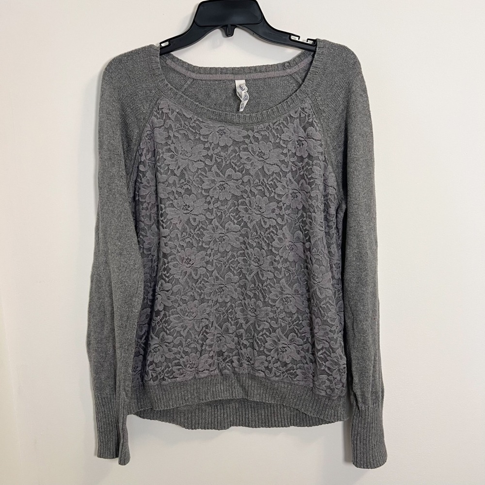 Aeropostale Womens Grey Lace Front Raglan Sleeve Sweater Size Extra‎ Large - Picture 8 of 8